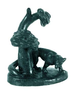 Pastico con astorto e animale, 1931, maiolica in monocromia verderame